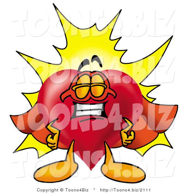 Illustration of a Cartoon Love Heart Mascot Dressed As a Super Hero