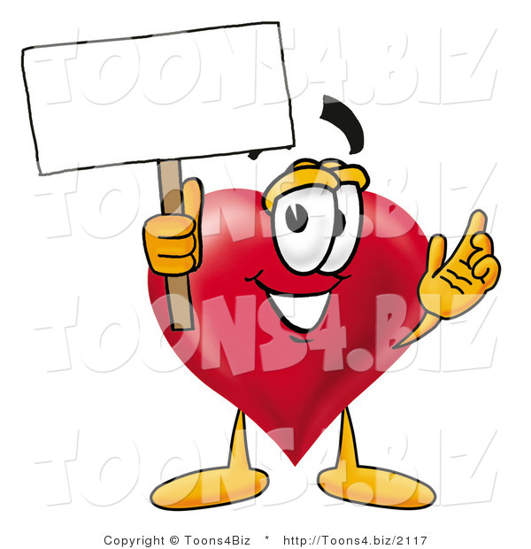Illustration of a Cartoon Love Heart Mascot Holding a Blank Sign