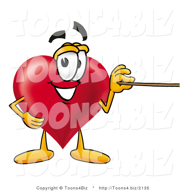 Illustration of a Cartoon Love Heart Mascot Holding a Pointer Stick