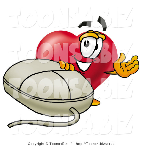Illustration of a Cartoon Love Heart Mascot with a Computer Mouse