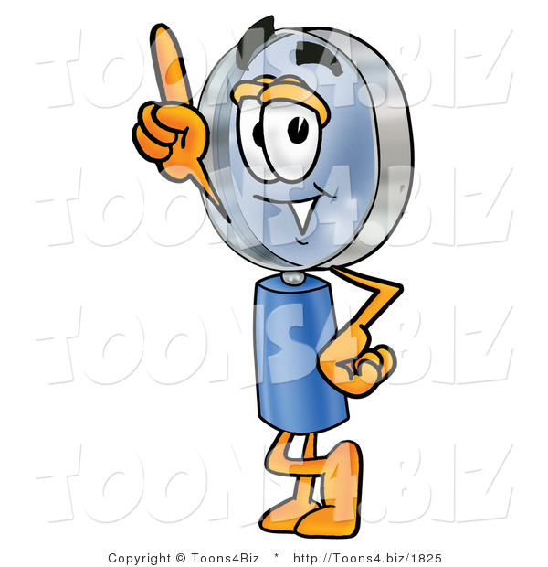 Illustration of a Cartoon Magnifying Glass Mascot Pointing Upwards