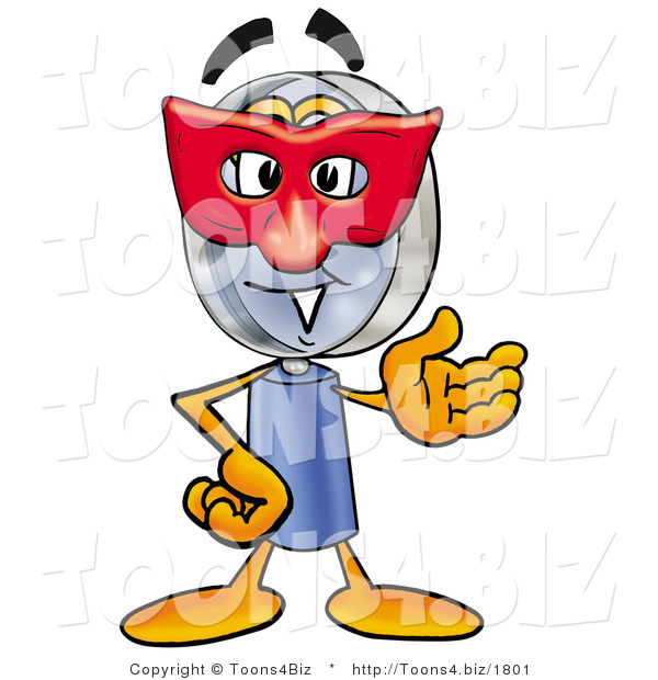 Illustration of a Cartoon Magnifying Glass Mascot Wearing a Red Mask over His Face