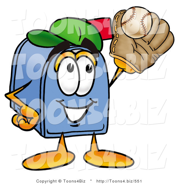 Illustration of a Cartoon Mailbox Catching a Baseball with a Glove