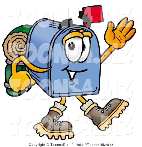 Illustration of a Cartoon Mailbox Hiking and Carrying a Backpack
