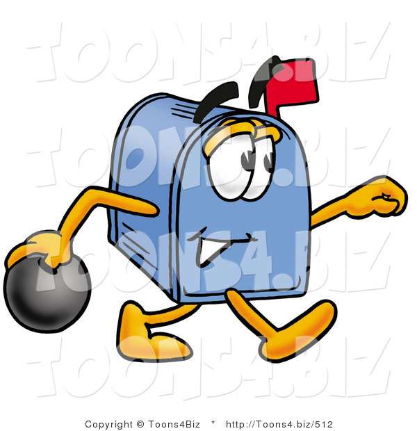 Illustration of a Cartoon Mailbox Holding a Bowling Ball