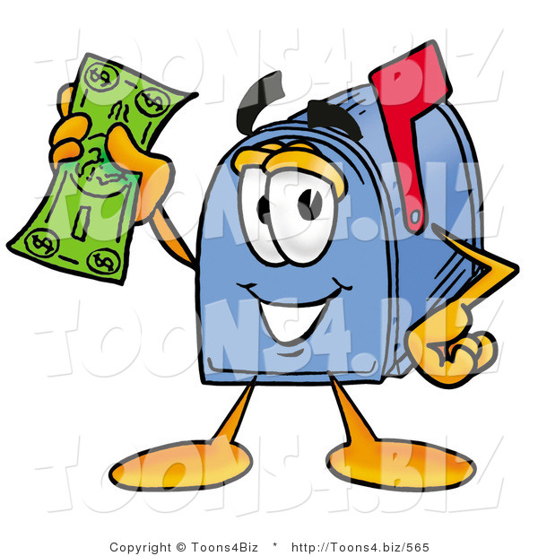 Illustration of a Cartoon Mailbox Holding a Dollar Bill