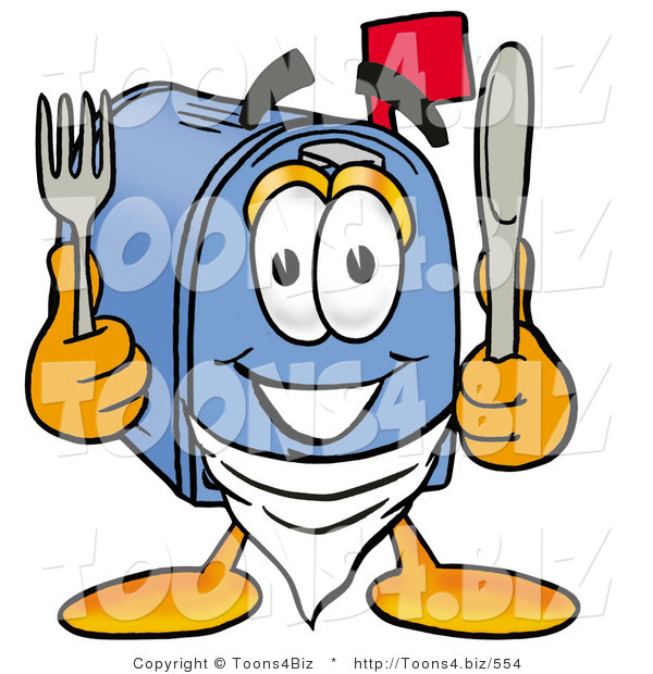 Illustration of a Cartoon Mailbox Holding a Knife and Fork