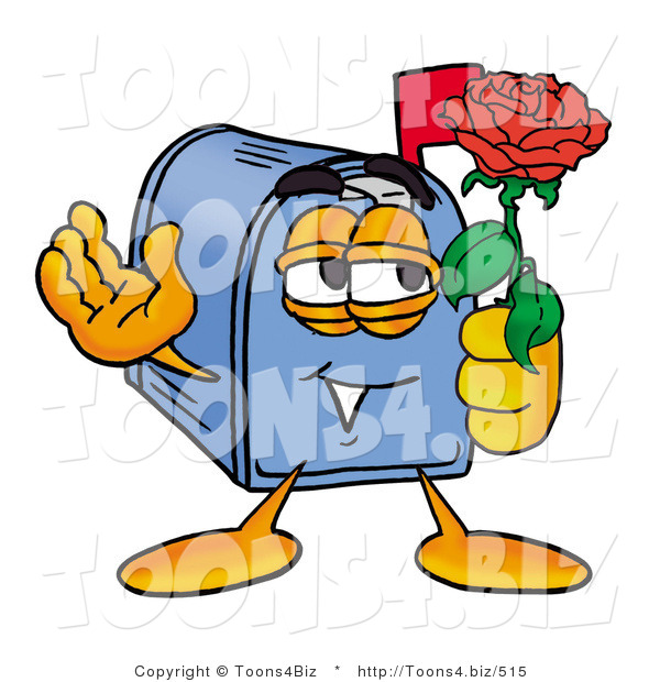 Illustration of a Cartoon Mailbox Holding a Red Rose on Valentines Day