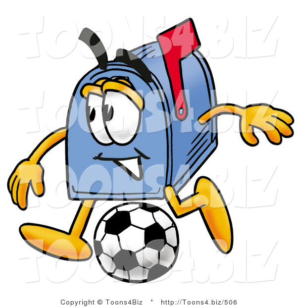 Illustration of a Cartoon Mailbox Kicking a Soccer Ball