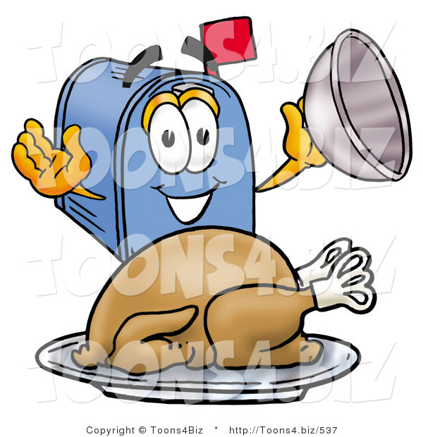 Illustration of a Cartoon Mailbox Serving a Thanksgiving Turkey on a Platter