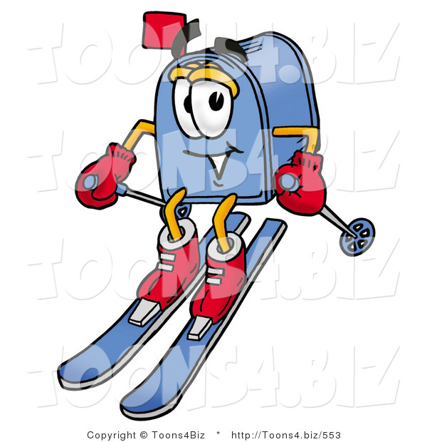 Illustration of a Cartoon Mailbox Skiing Downhill