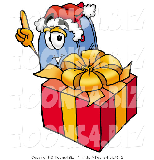 Illustration of a Cartoon Mailbox Standing by a Christmas Present