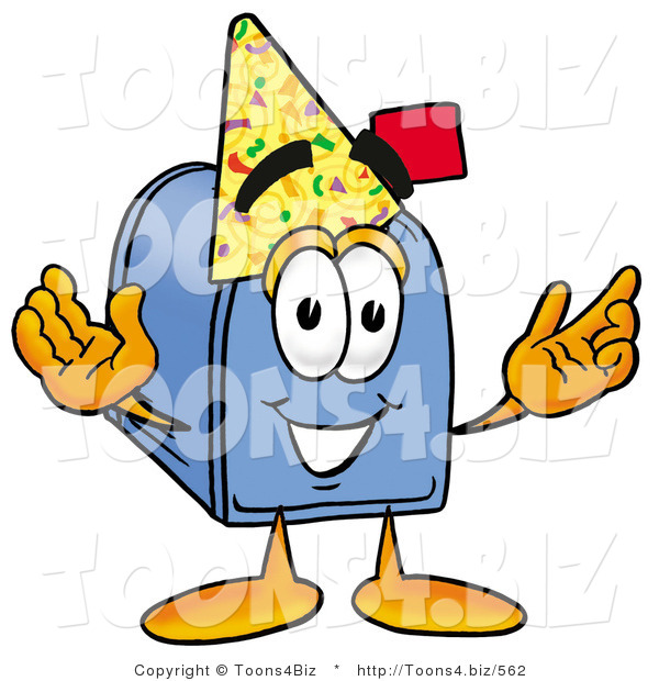 Illustration of a Cartoon Mailbox Wearing a Birthday Party Hat