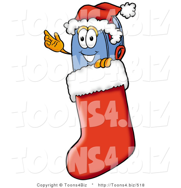 Illustration of a Cartoon Mailbox Wearing a Santa Hat Inside a Red Christmas Stocking
