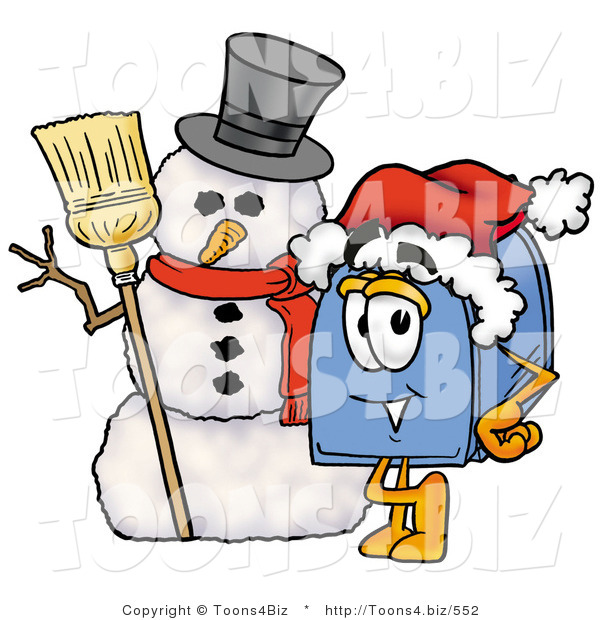 Illustration of a Cartoon Mailbox with a Snowman on Christmas
