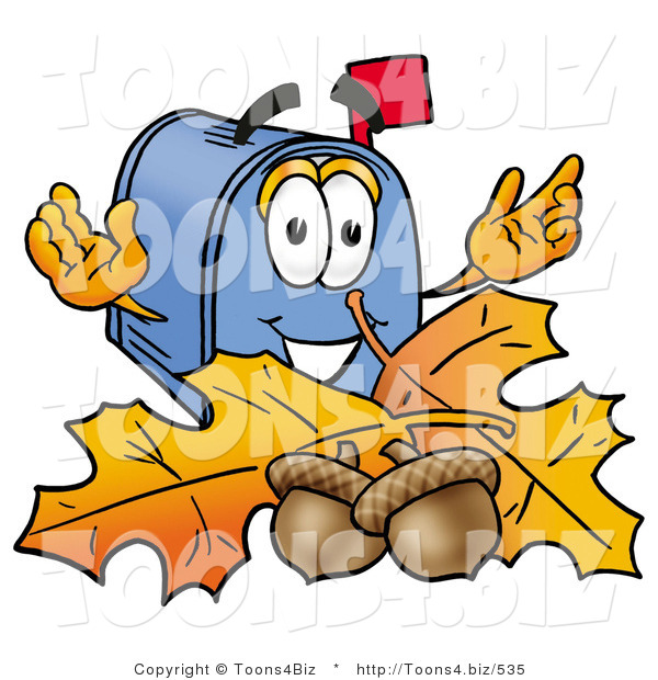 Illustration of a Cartoon Mailbox with Autumn Leaves and Acorns in the Fall