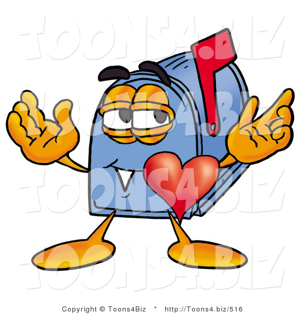 Illustration of a Cartoon Mailbox with His Heart Beating out of His Chest