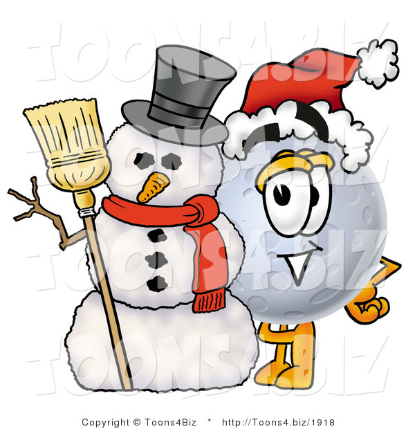 Illustration of a Cartoon Moon Mascot with a Snowman on Christmas