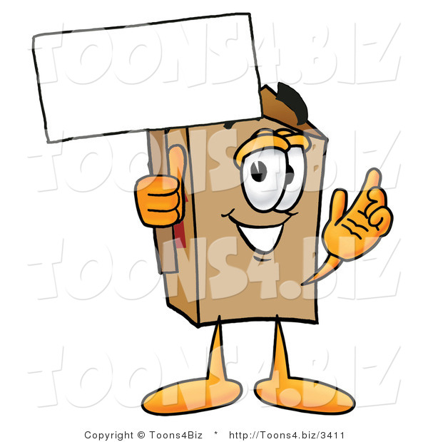 Illustration of a Cartoon Packing Box Mascot Holding a Blank Sign