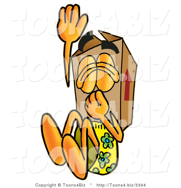 Illustration of a Cartoon Packing Box Mascot Plugging His Nose While Jumping into Water