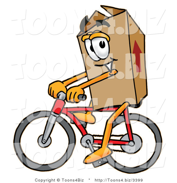 Illustration of a Cartoon Packing Box Mascot Riding a Bicycle