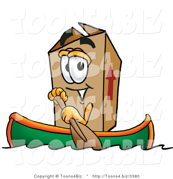 Illustration of a Cartoon Packing Box Mascot Rowing a Boat