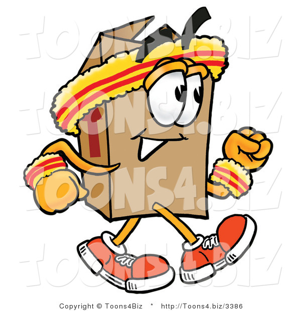 Illustration of a Cartoon Packing Box Mascot Speed Walking or Jogging