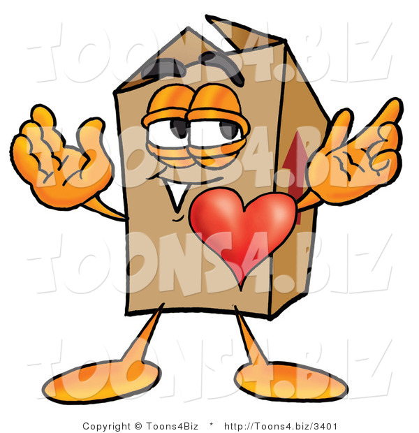 Illustration of a Cartoon Packing Box Mascot with His Heart Beating out of His Chest