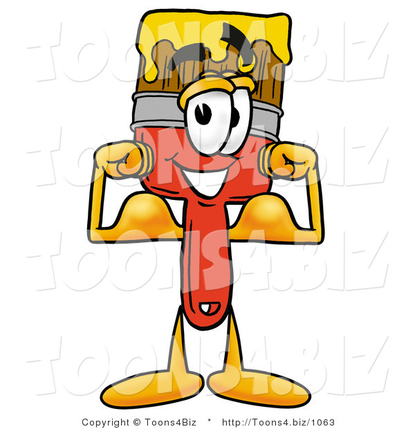 Illustration of a Cartoon Paint Brush Mascot Flexing His Arm Muscles