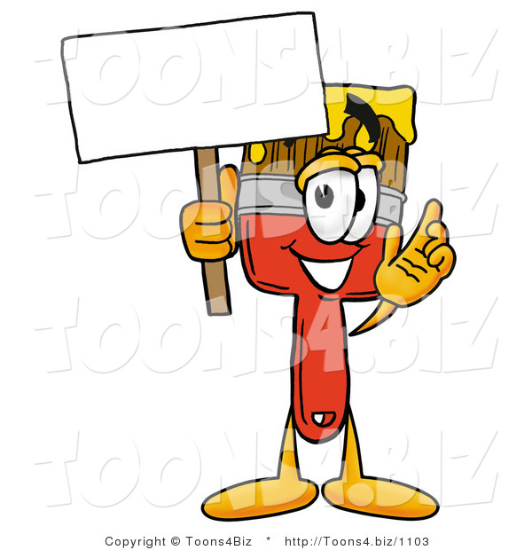 Illustration of a Cartoon Paint Brush Mascot Holding a Blank Sign