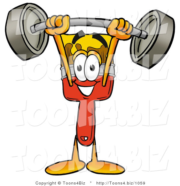 Illustration of a Cartoon Paint Brush Mascot Holding a Heavy Barbell Above His Head