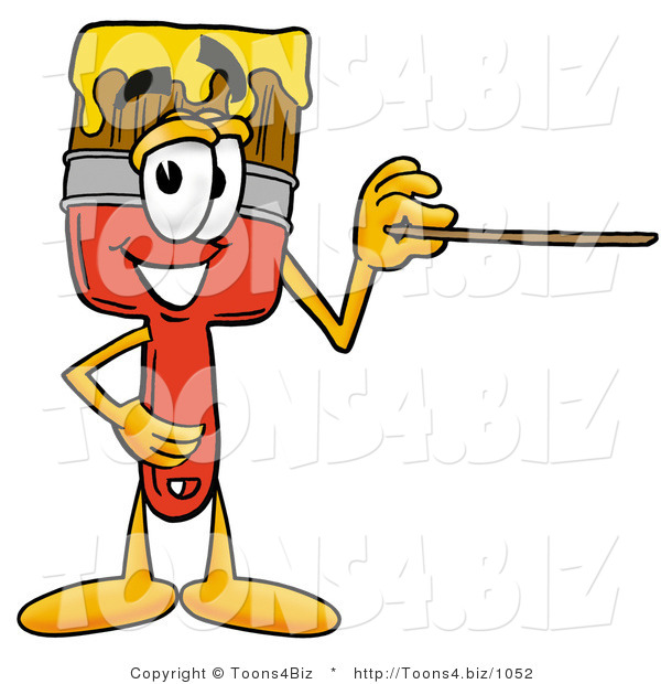 Illustration of a Cartoon Paint Brush Mascot Holding a Pointer Stick