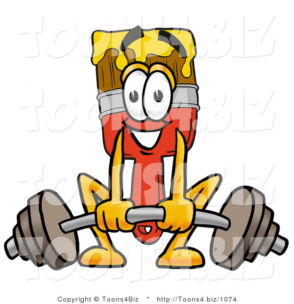 Illustration of a Cartoon Paint Brush Mascot Lifting a Heavy Barbell