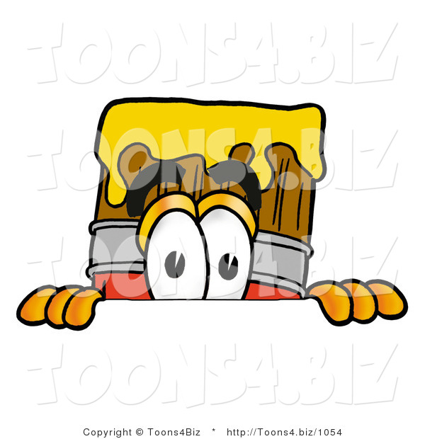 Illustration of a Cartoon Paint Brush Mascot Peeking over a Surface