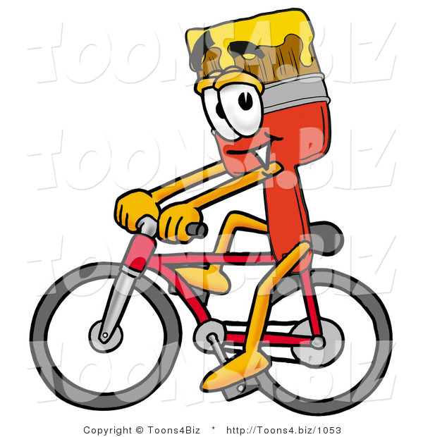Illustration of a Cartoon Paint Brush Mascot Riding a Bicycle