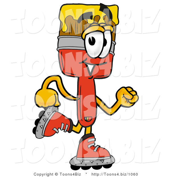 Illustration of a Cartoon Paint Brush Mascot Roller Blading on Inline Skates