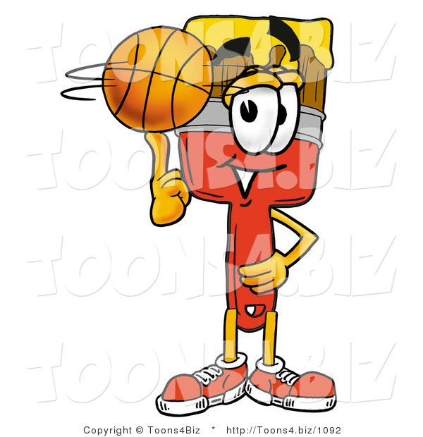 Illustration of a Cartoon Paint Brush Mascot Spinning a Basketball on His Finger