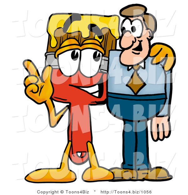 Illustration of a Cartoon Paint Brush Mascot Talking to a Business Man