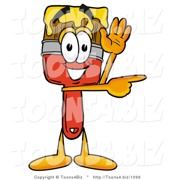 Illustration of a Cartoon Paint Brush Mascot Waving and Pointing