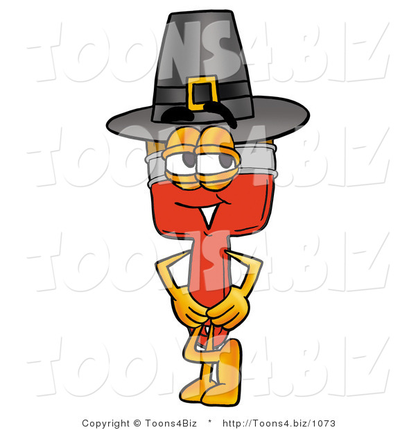 Illustration of a Cartoon Paint Brush Mascot Wearing a Pilgrim Hat on Thanksgiving