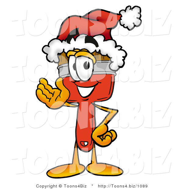 Illustration of a Cartoon Paint Brush Mascot Wearing a Santa Hat and Waving