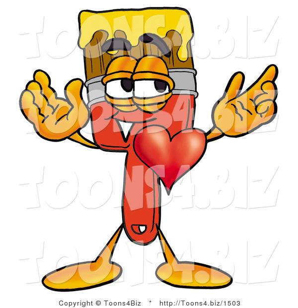Illustration of a Cartoon Paint Brush Mascot with His Heart Beating out of His Chest