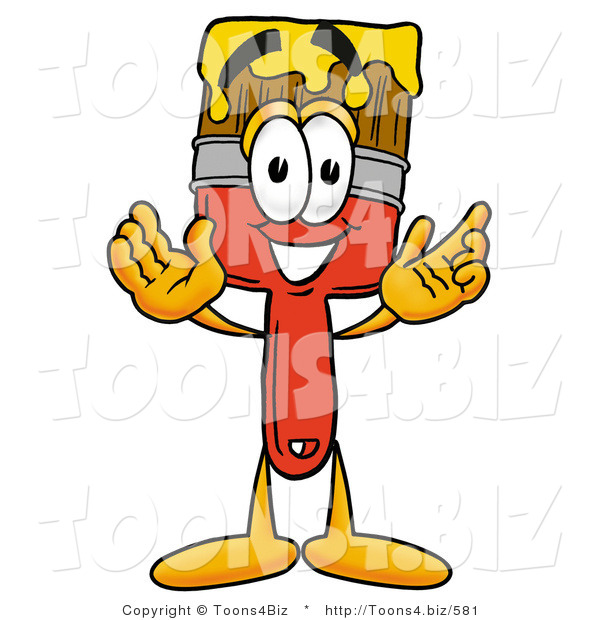 Illustration of a Cartoon Paint Brush Mascot with Welcoming Open Arms