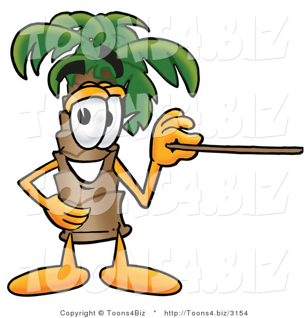 Illustration of a Cartoon Palm Tree Mascot Holding a Pointer Stick