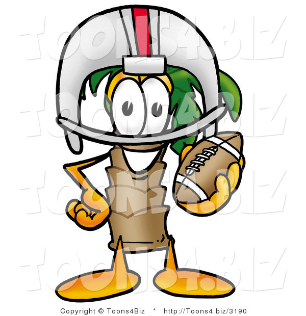 Illustration of a Cartoon Palm Tree Mascot in a Helmet, Holding a Football