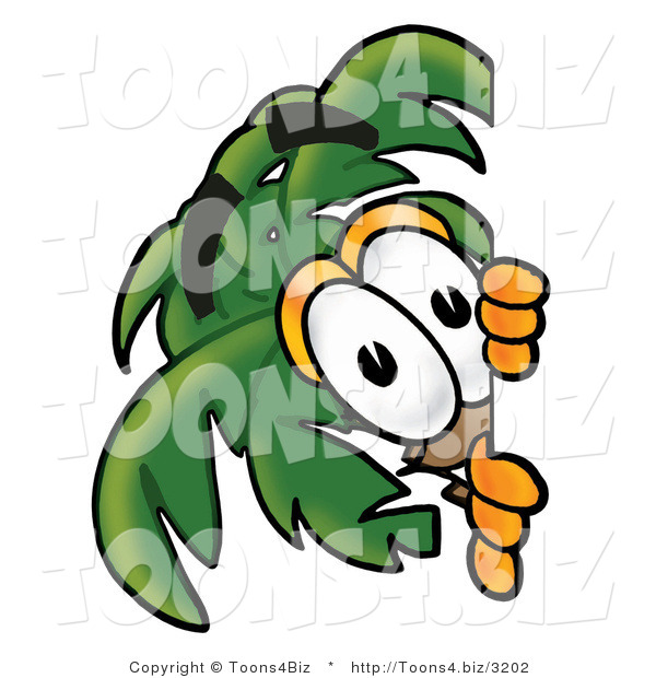 Illustration of a Cartoon Palm Tree Mascot Peeking Around a Corner