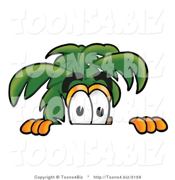 Illustration of a Cartoon Palm Tree Mascot Peeking over a Surface