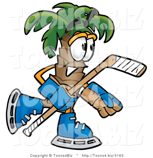 Illustration of a Cartoon Palm Tree Mascot Playing Ice Hockey