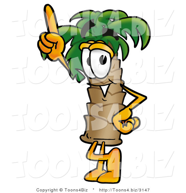 Illustration of a Cartoon Palm Tree Mascot Pointing Upwards