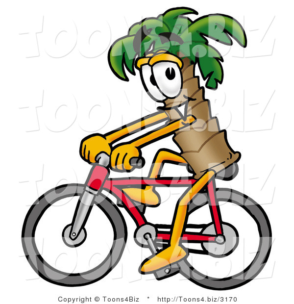 Illustration of a Cartoon Palm Tree Mascot Riding a Bicycle